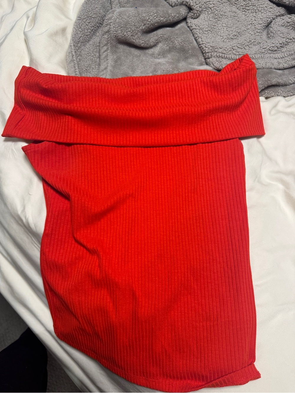 a new day Red Off-Shoulder Ribbed Tube Top